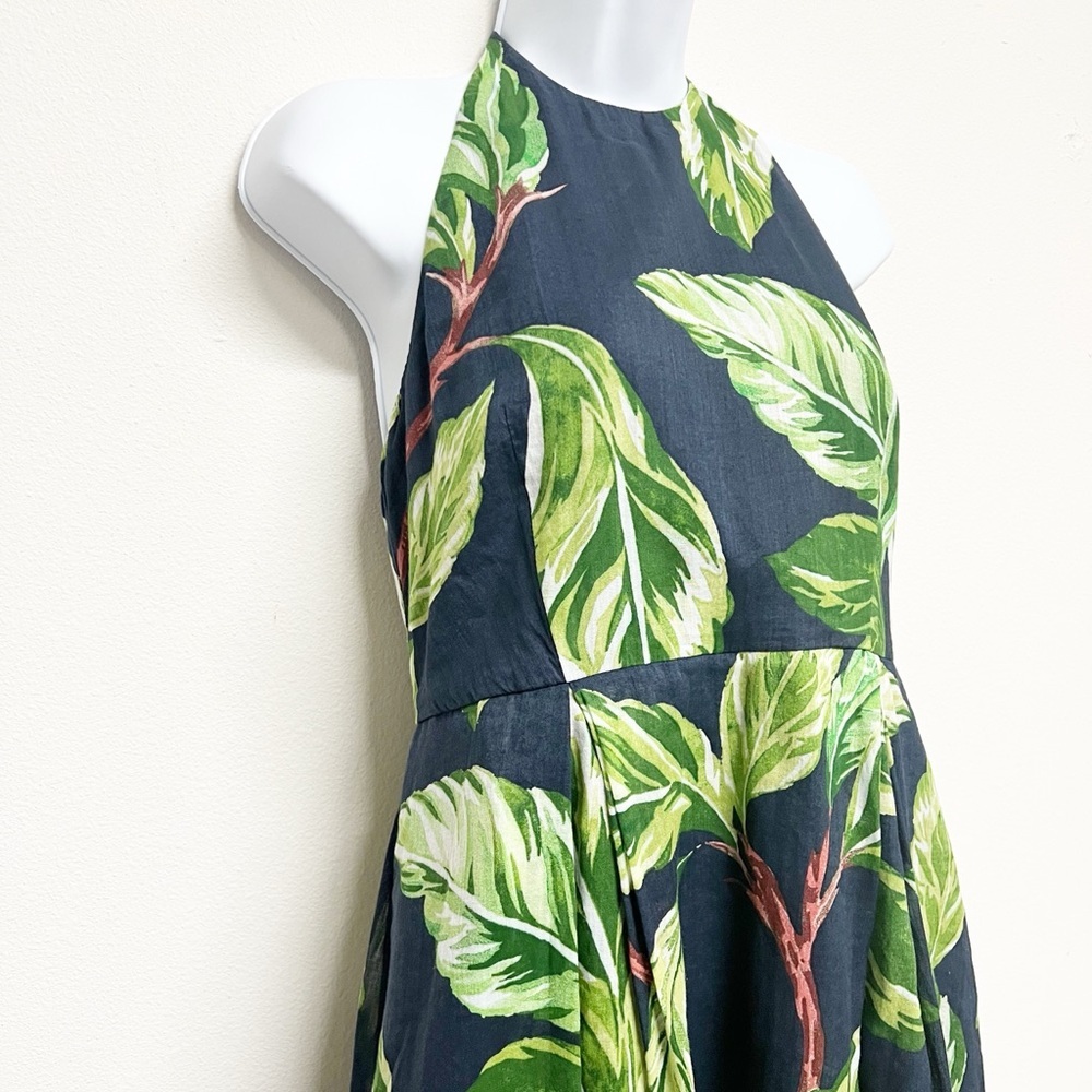 Ann Taylor Womens Linen Amalfi Tropical Palm Leaf Print Halter Dress Size 6 - Picture 4 of 6